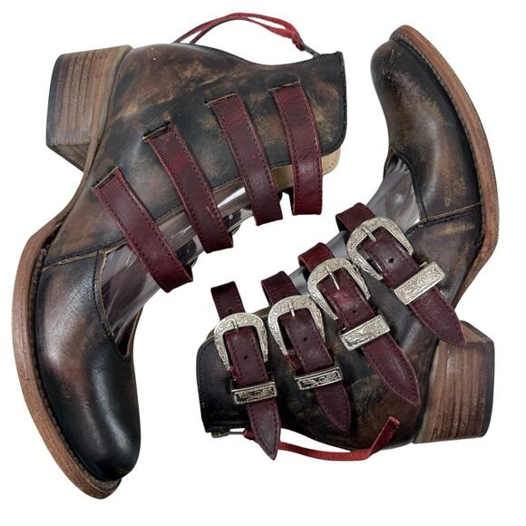 FREEBIRD Scarlett Leather Boots Black Women Size 9 Short Ankle 4 Buckles Heeled - Picture 9 of 12